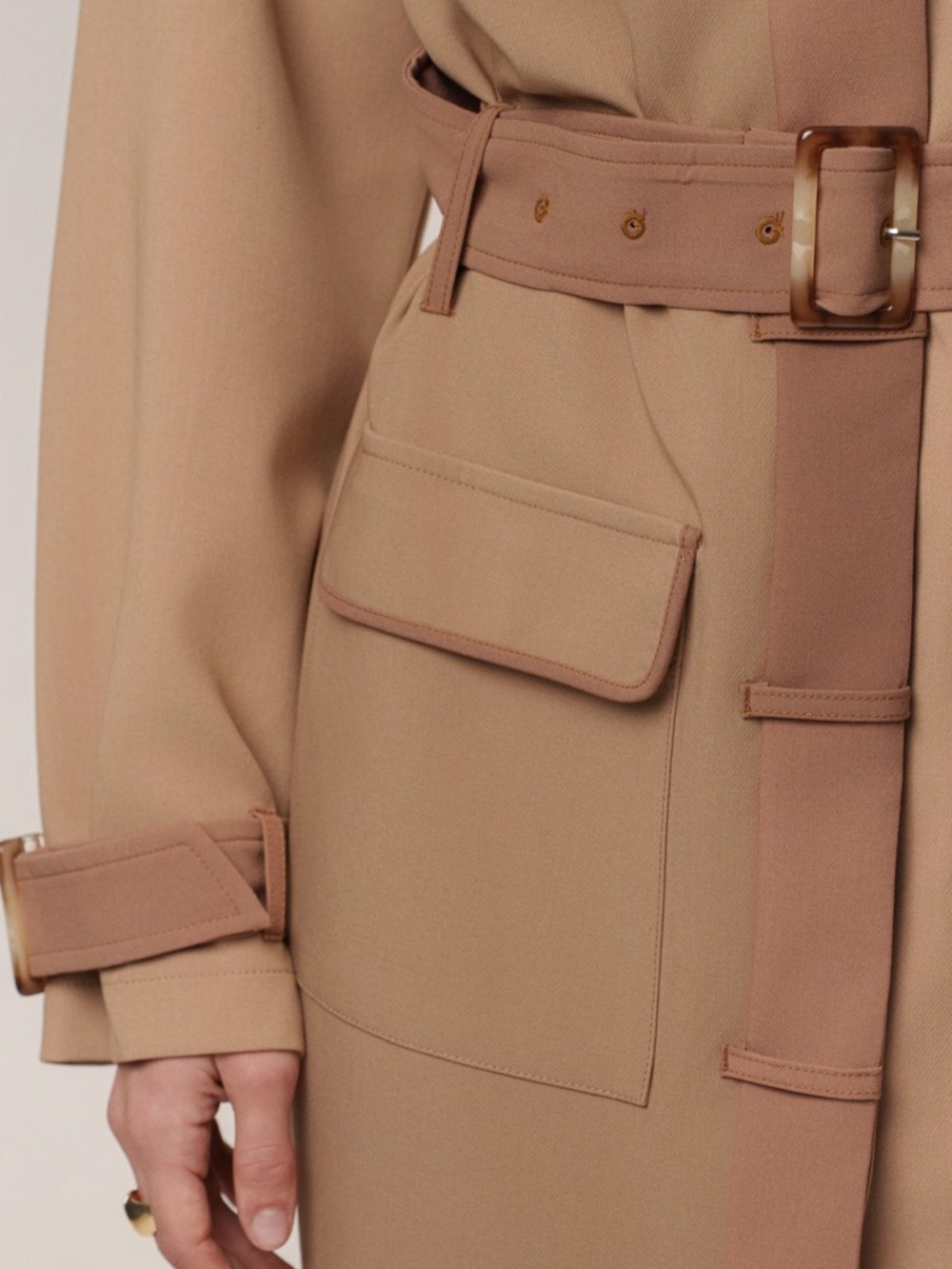 JLUXLABEL Beige Tan Icon Belted Midi Dress Belted Midi Trench Coat Military S - Picture 7 of 9